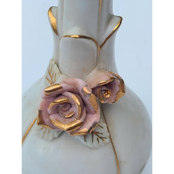 WHITE PINK AND GOLD FANCY VINTAGE DRESSER SET VINTAGE MCM - Picture 5 of 11